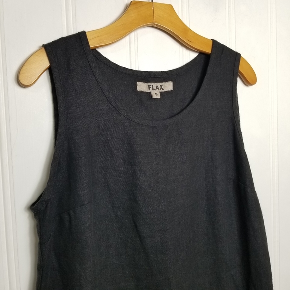 FLAX Black Linen Sleeveless Tunic Top Womens Sz S Pintuck Hem A-Line Langenlook - Picture 3 of 9